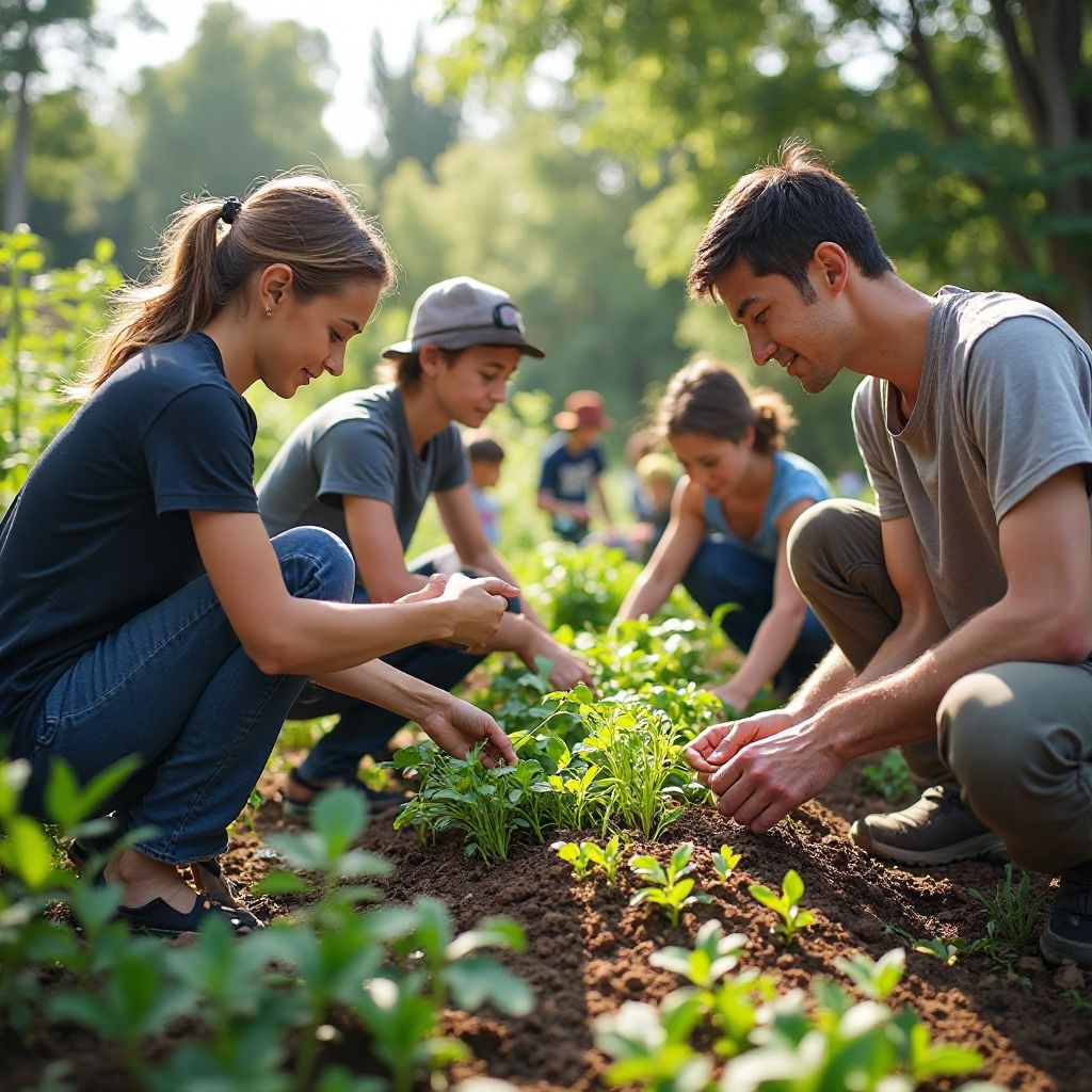 Travelers participating in community garden project